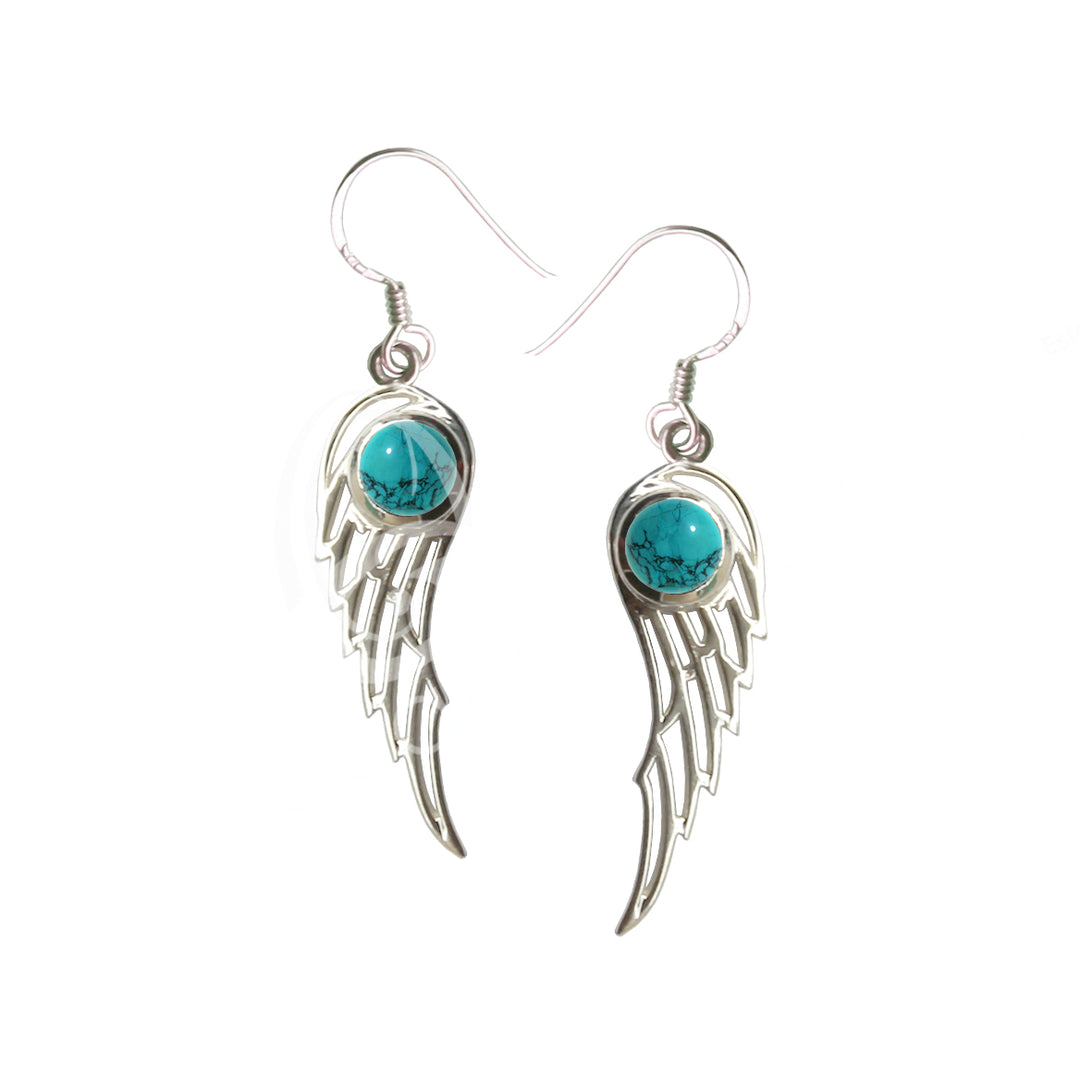 Sterling Silver Earrings Angel Wings Turquoise 1.25″L