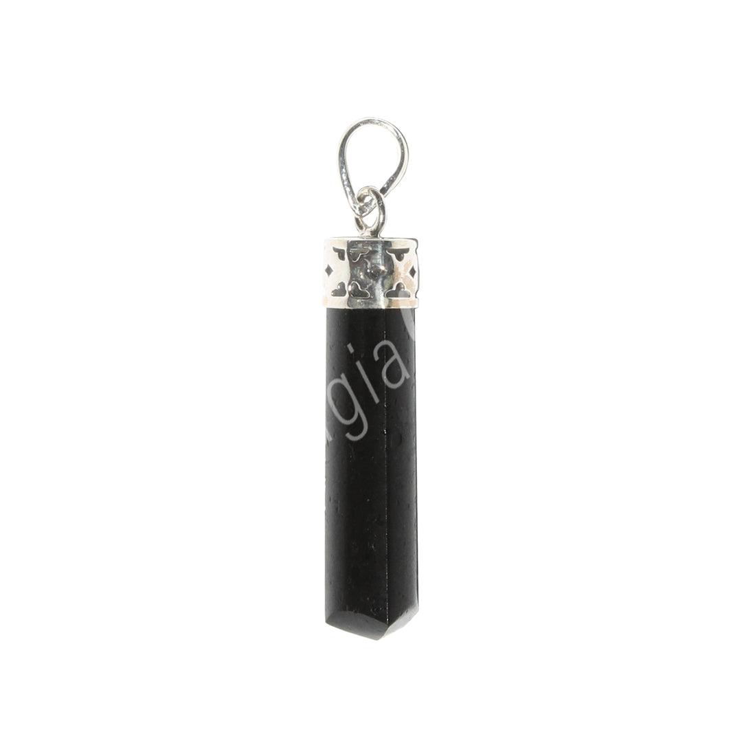 Sterling Silver Pendant Polished Point Black Tourmaline 1.5-1.75″L