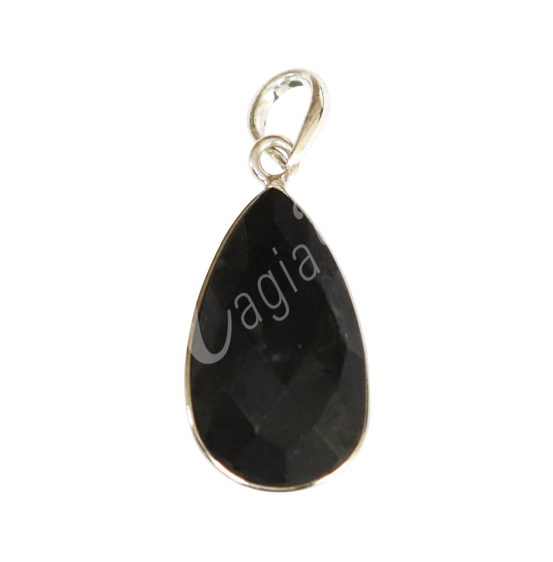 Colgante de Plata Esterlina con Shungita Lágrima Facetada 1,25"