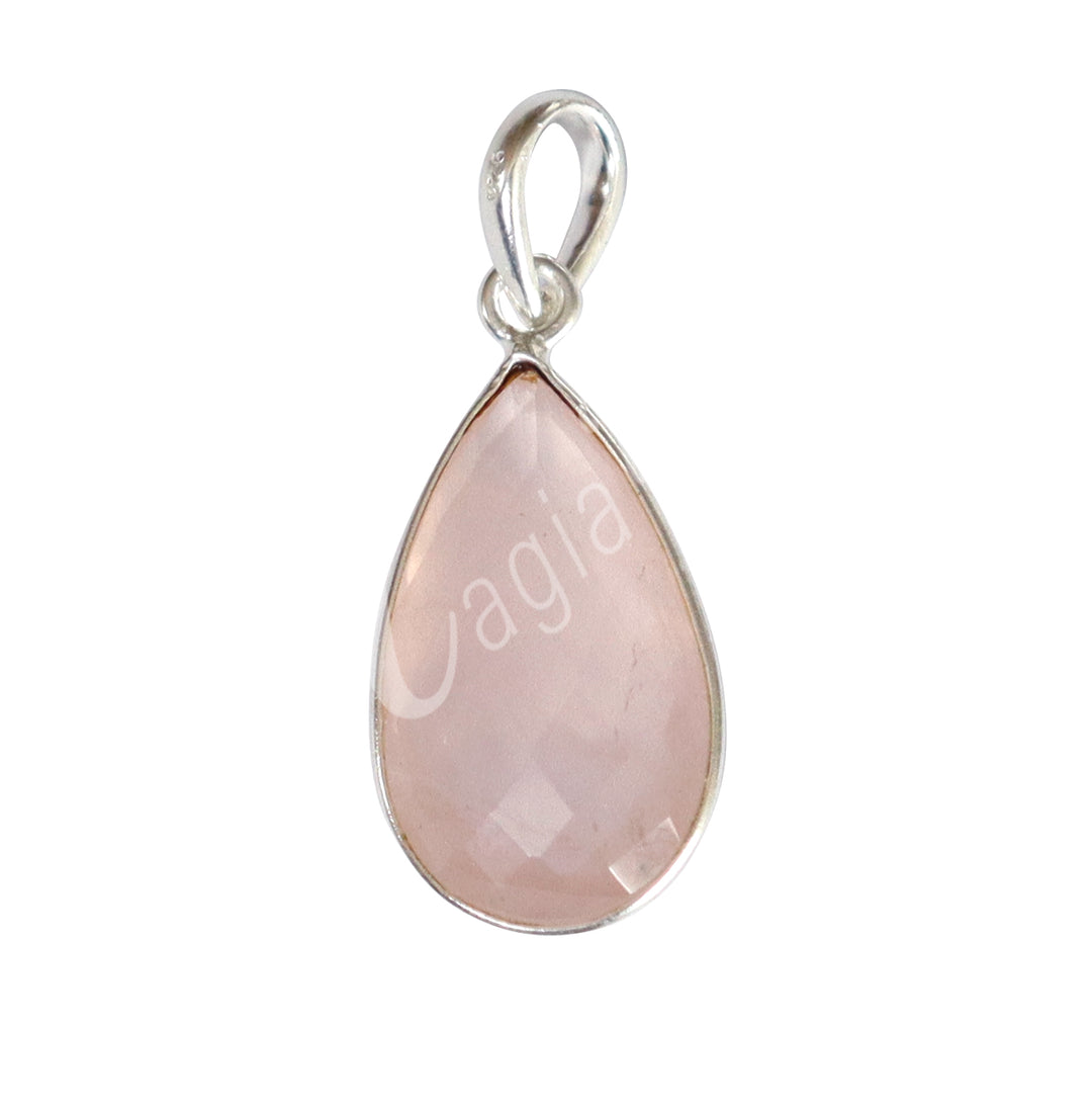 Colgante de Plata Esterlina con Cuarzo Rosa Lágrima Facetada 1,25"