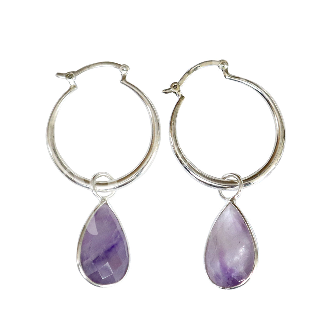Sterling Silver Earrings Faceted Teardrop Amethyst 1.25-1.5″