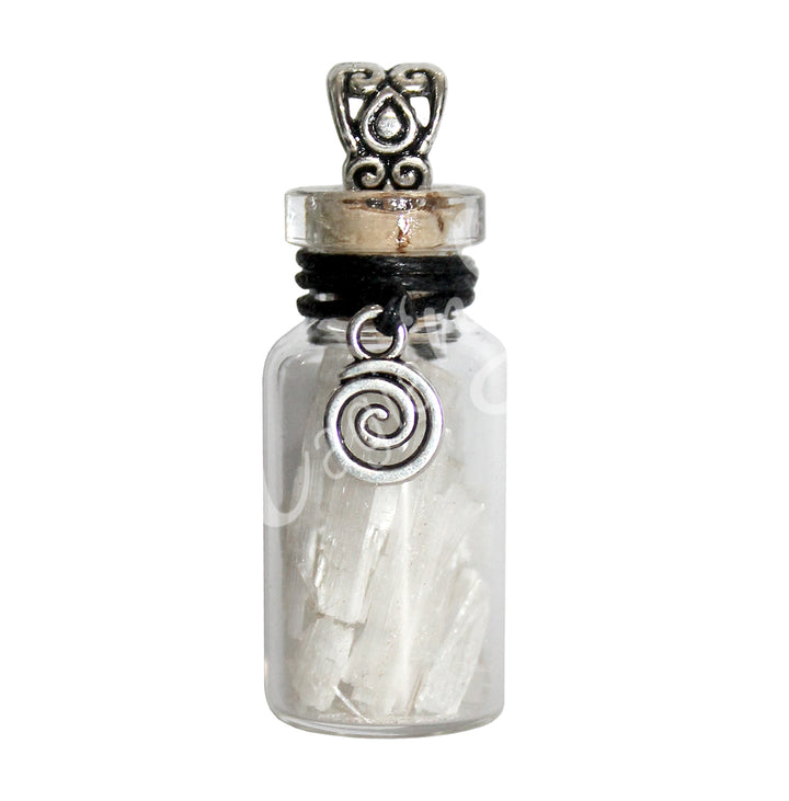 NECKLACE CHIPS STONES IN BOTTLE SELENITE WITH SPIRAL 1.5″H