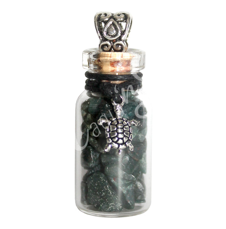 Collar de Chips de Ágata Musgosa Verde en Botella 1.5″