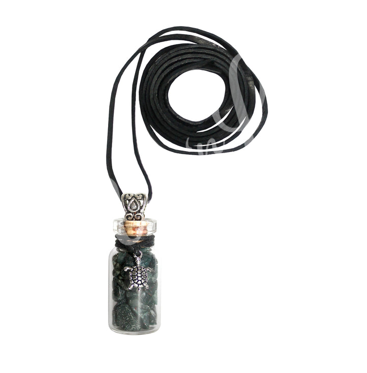 Collar de Chips de Ágata Musgosa Verde en Botella 1.5″