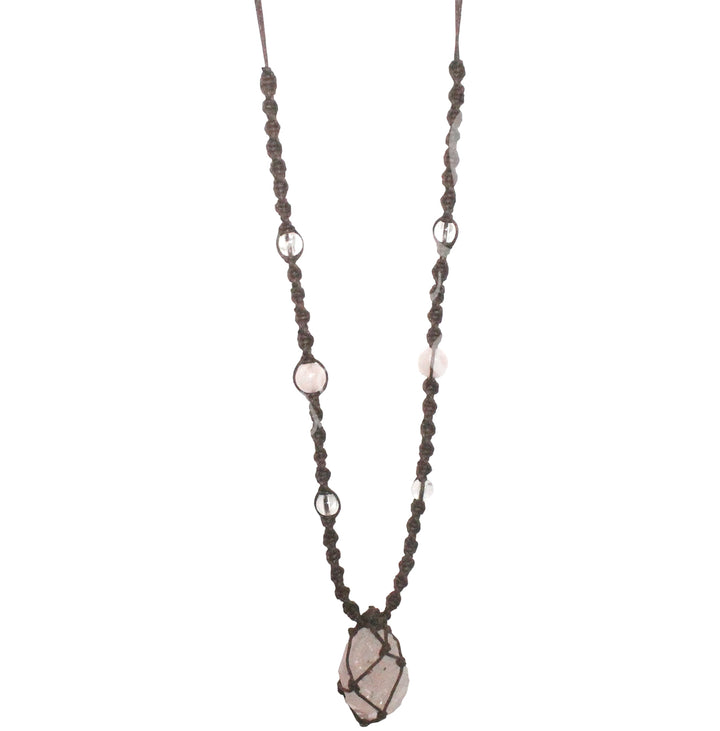 Collar de Cordón Trenzado en Red con Cuarzo Rosa Amor Universal 14-30"