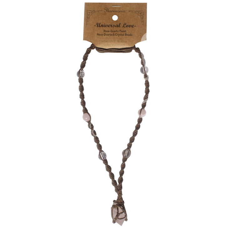 Collar de Cordón Trenzado en Red con Cuarzo Rosa Amor Universal 14-30"