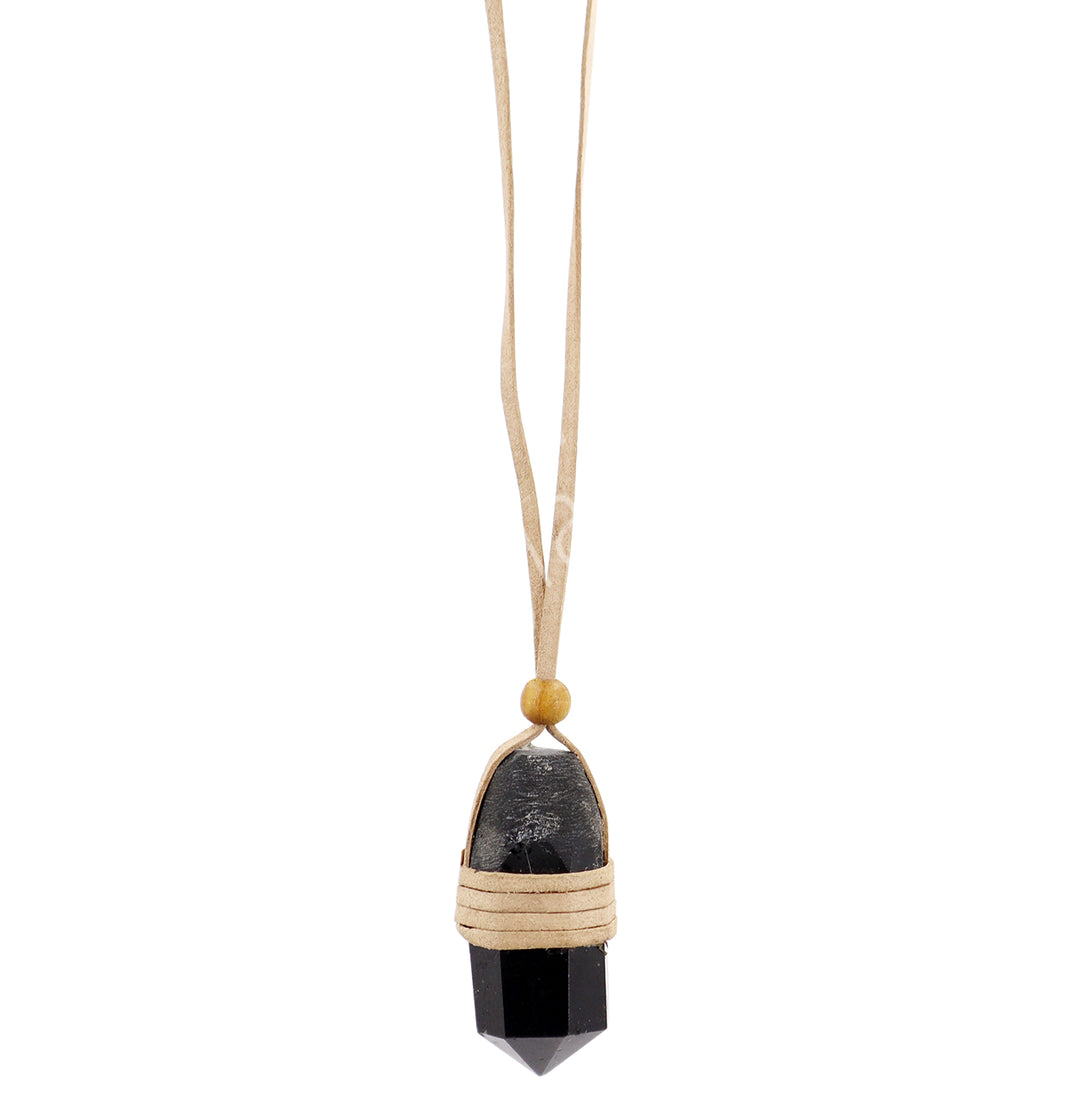 Necklace Point Black Tourmaline Wrapped 28"L