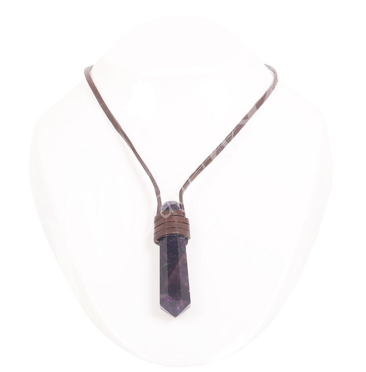 Necklace Point Amethyst Wrapped w Leather
