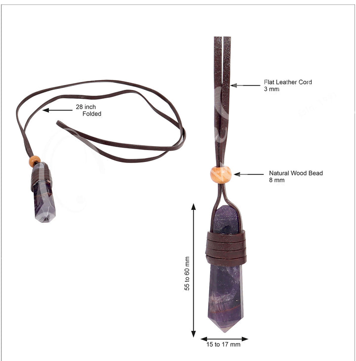 Necklace Point Amethyst Wrapped w Leather