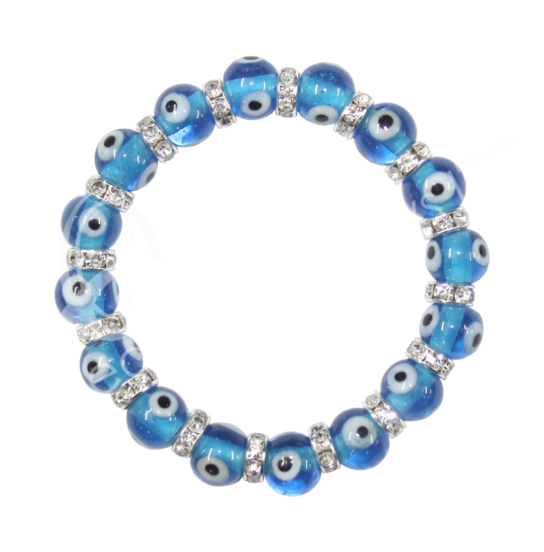 Bracelet Evil Eye Aqua Glass (8mm) 7.25"