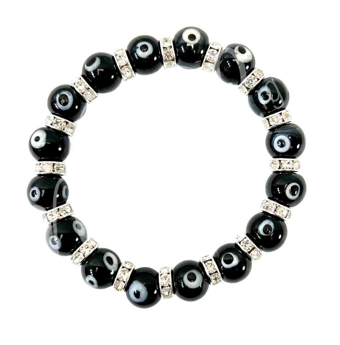 Bracelet Evil Eye Black Glass (8mm) 7.25"