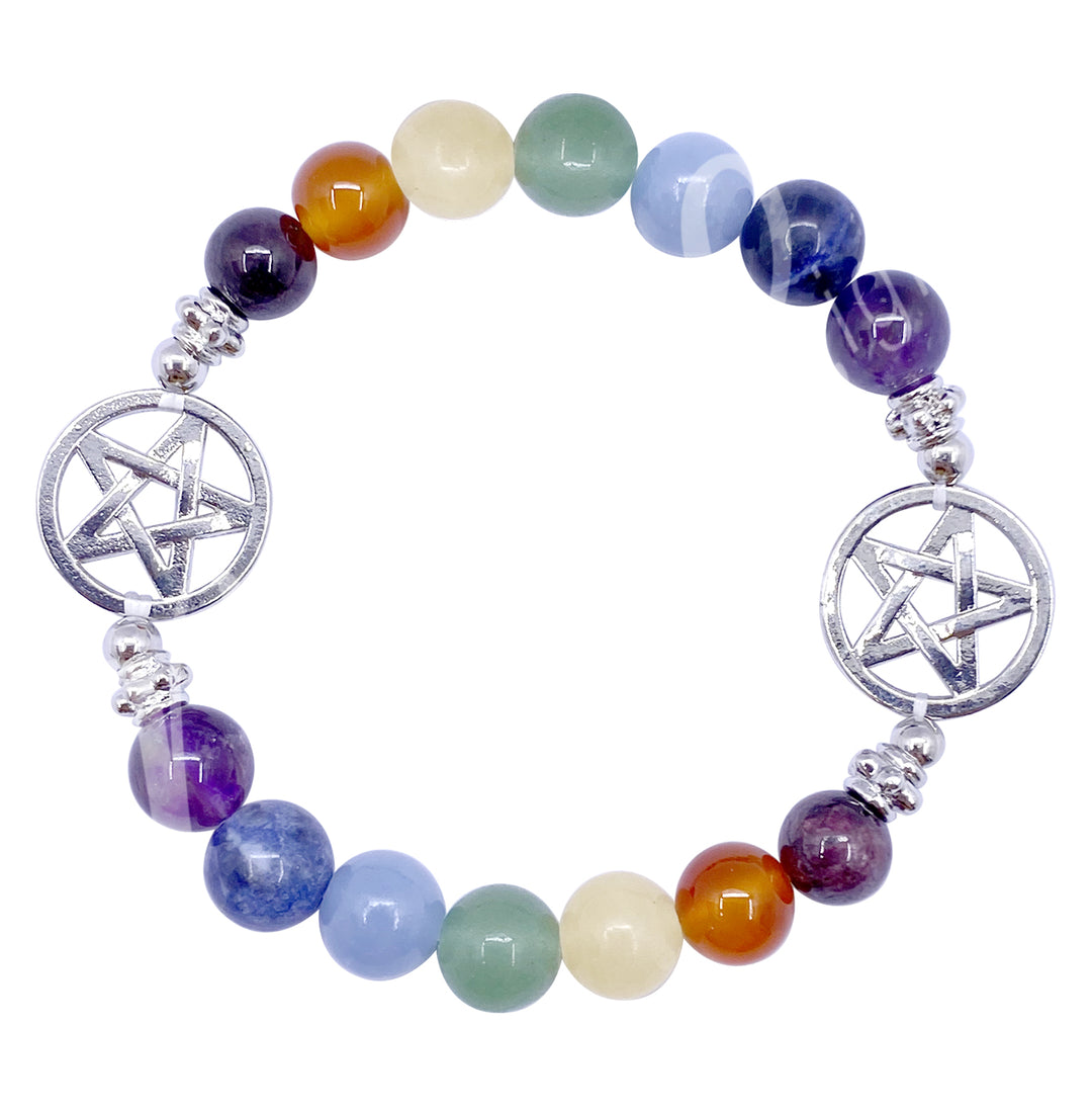 Bracelet Chakra w Pentacle Charms (8-8.5mm) 7.15-7.25"
