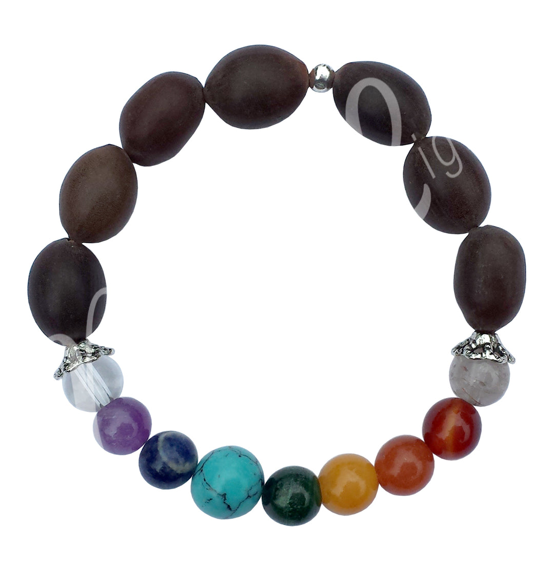 Bracelet Chakras with Lotus Seeds (8-8.5mm) 7.15-7.25"