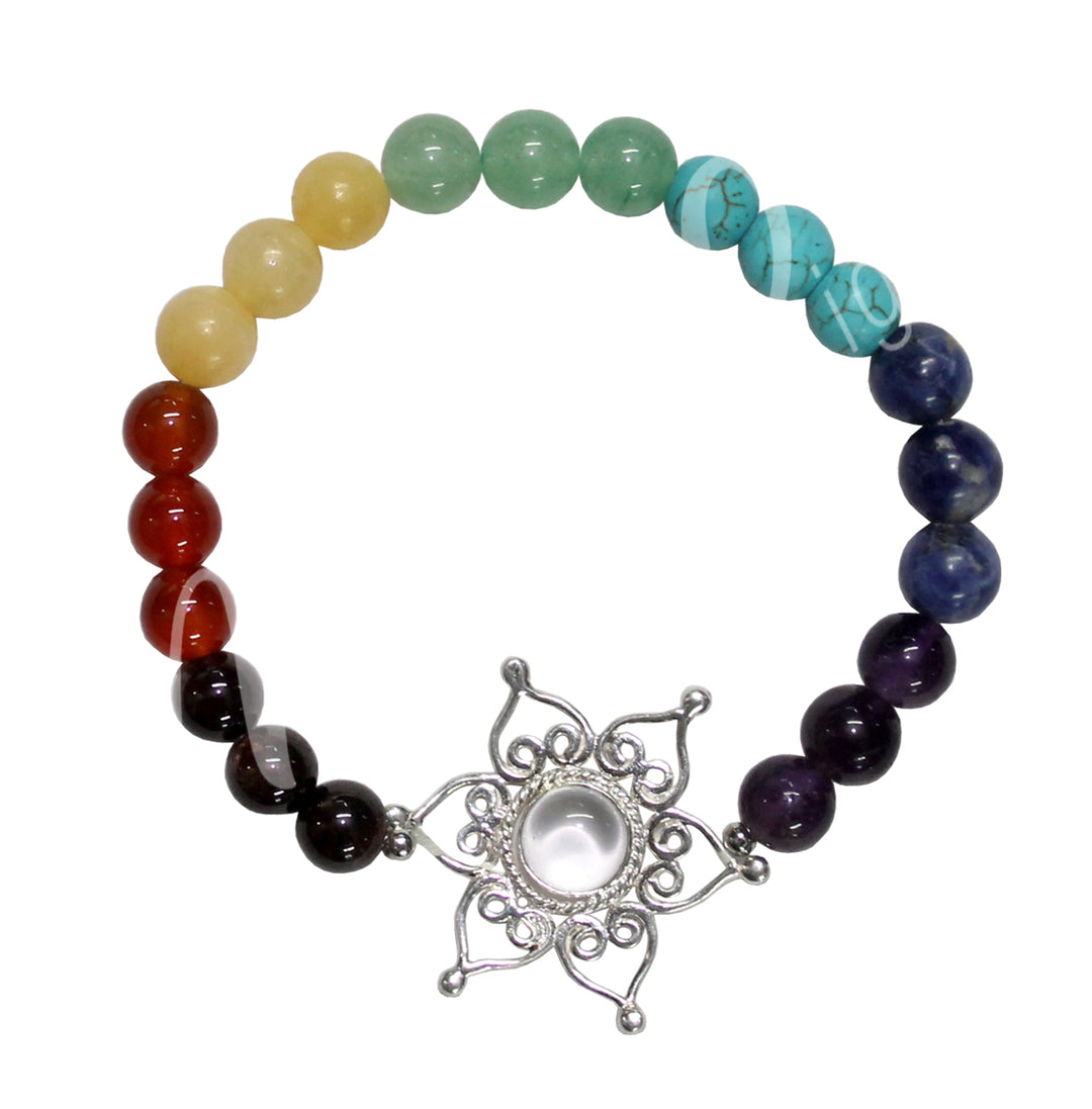 Bracelet Chakra with Lotus & Crystal Charm (8mm) 7.5"