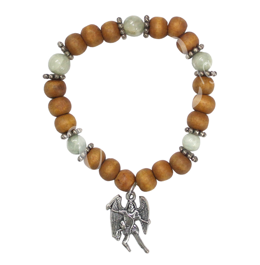 Bracelet Wood Archangel Michael Protection Aquamarine (8-8.5mm) 7.15-7.25"