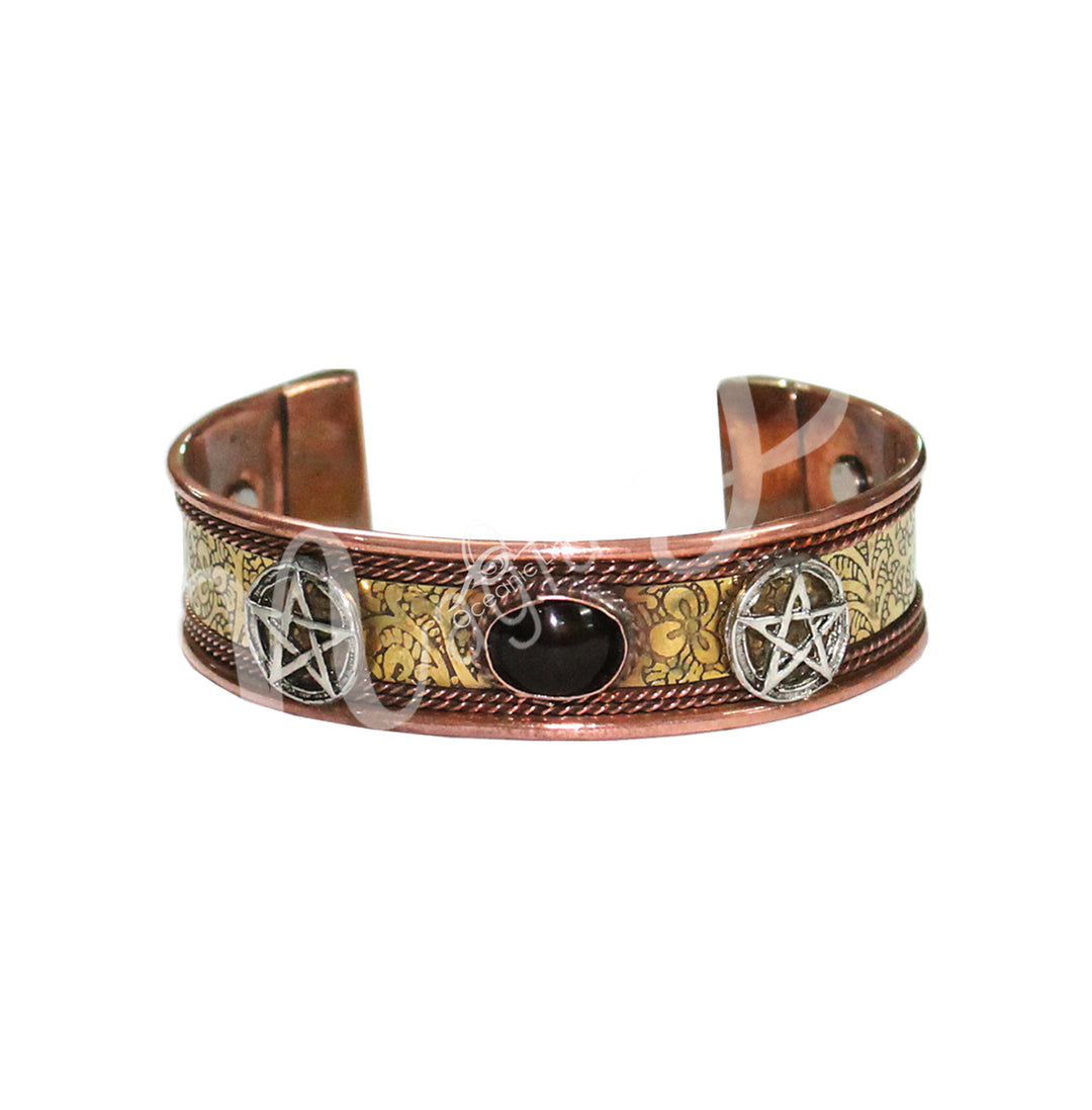 Pulsera de Cobre con Pentáculos y Ónix Negro