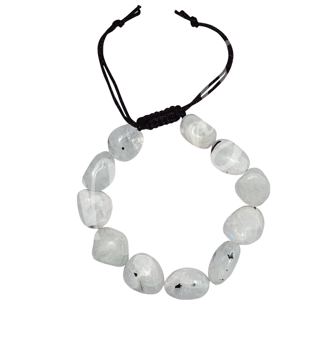 Pulsera Ajustable de Piedras Pulidas de Piedra Luna Arcoíris (15-20 mm) 2.5-7"