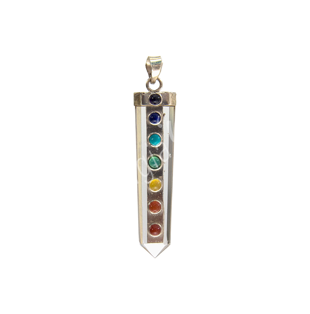 Pendant Flat Point Crystal Quartz with 7 Chakras