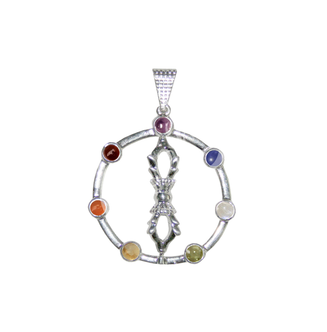 Pendant Chakra Metal Silver Plated Dorje 1.5" dia