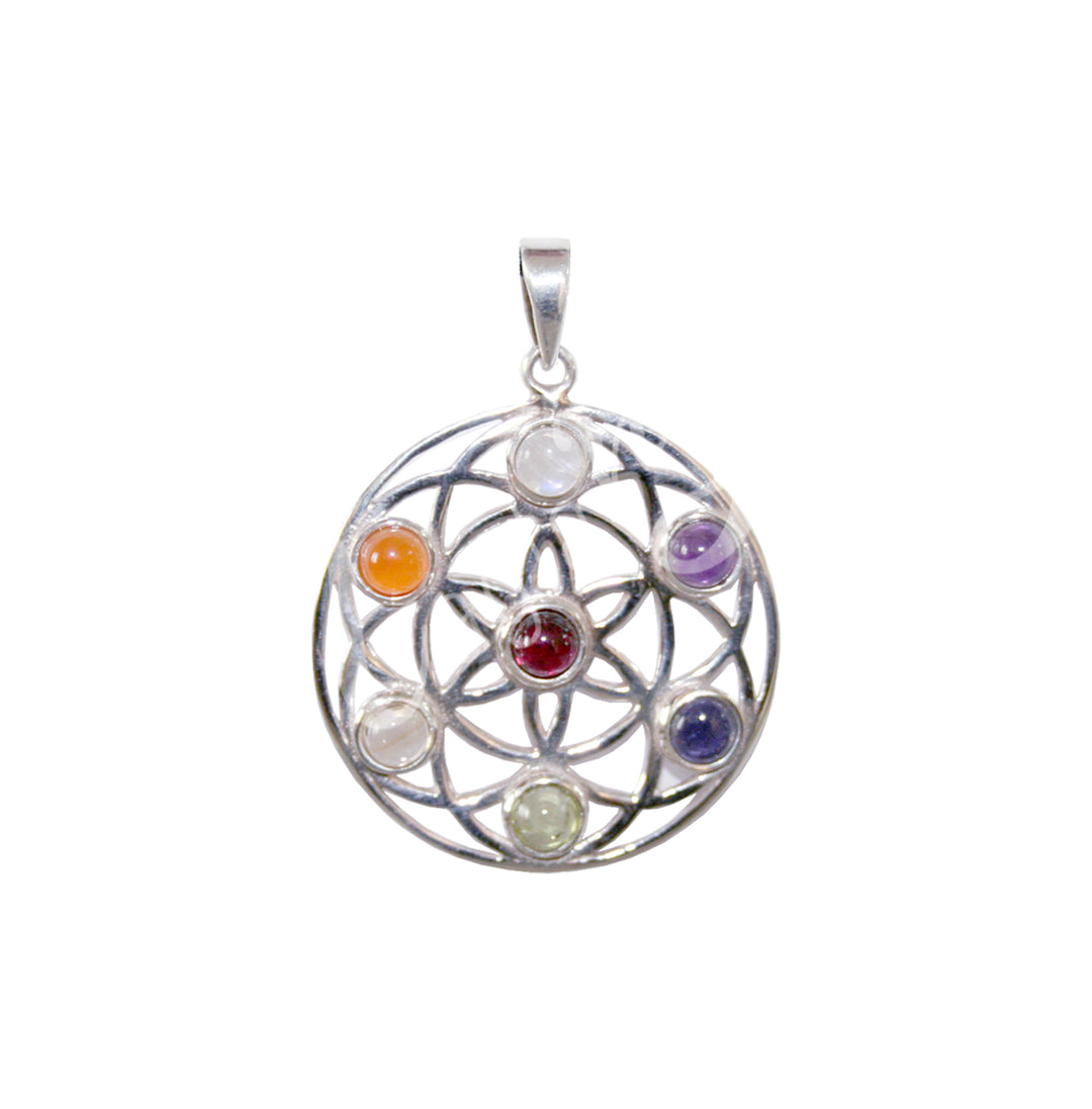 Pendant Chakra Metal Silver Plated Flower of life 1.5" dia