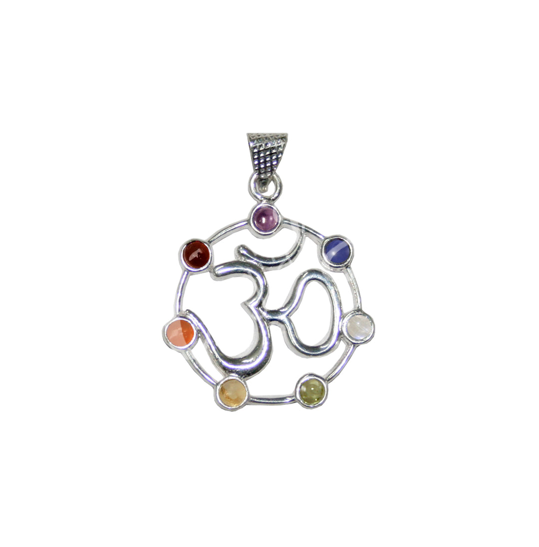 Pendant Chakra Metal Silver Plated OM 1.5" dia