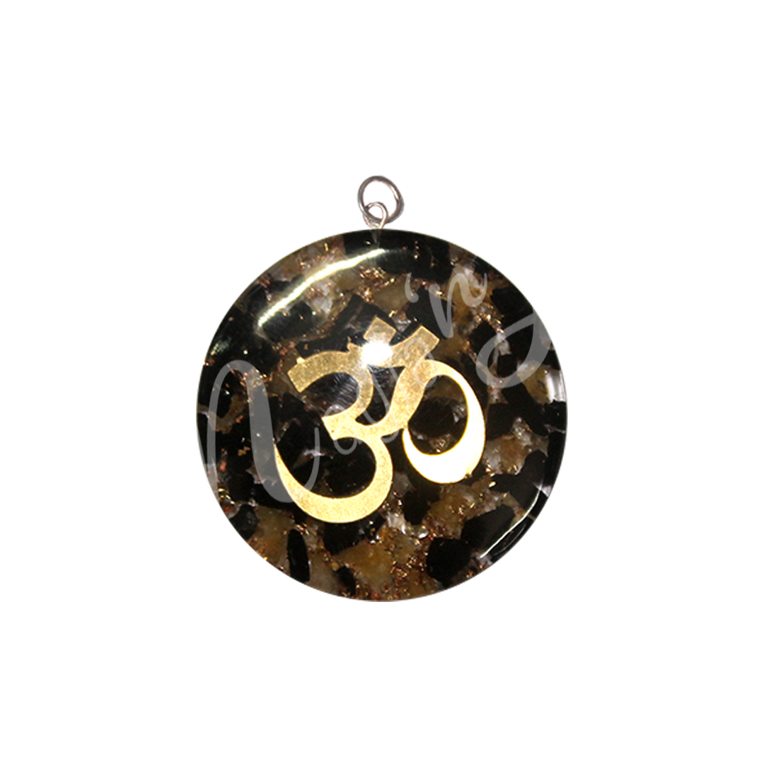 Pendant Black Tourmaline & Yellow Jasper in Orgone w OM 1.5"dia.