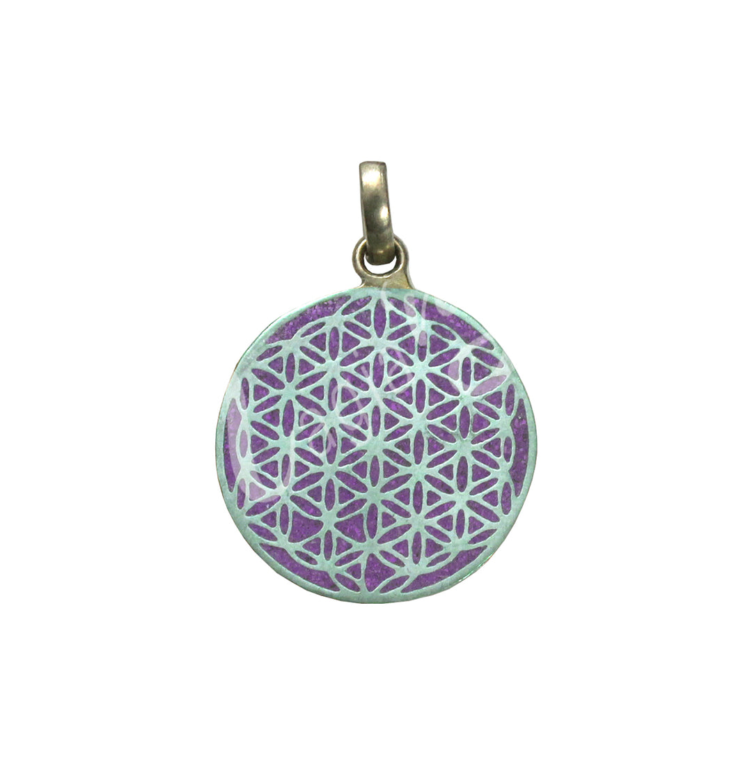 Pendant Brass Purple Flower of Life 1.5″dia.