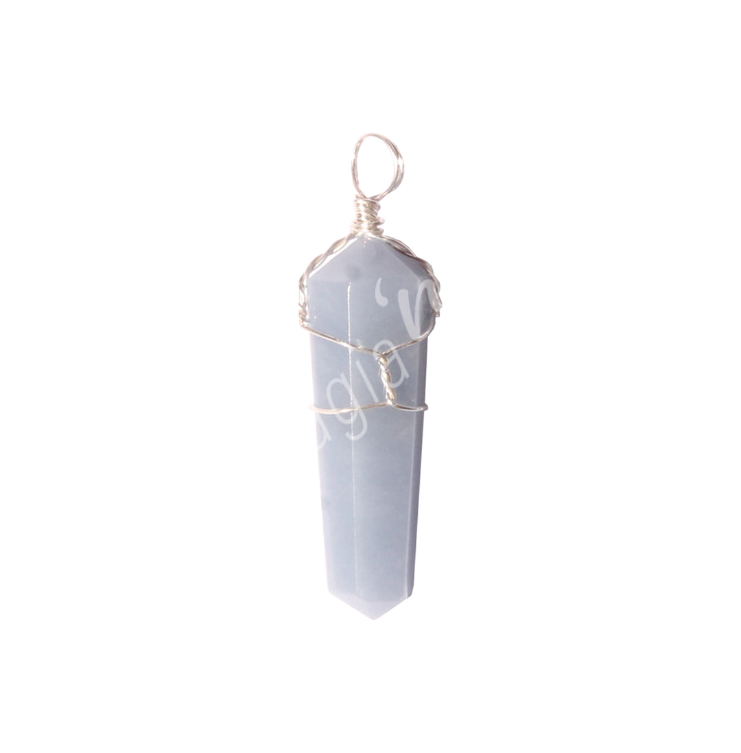 Pendant Wire Wrap Angelite 1.5-1.75″