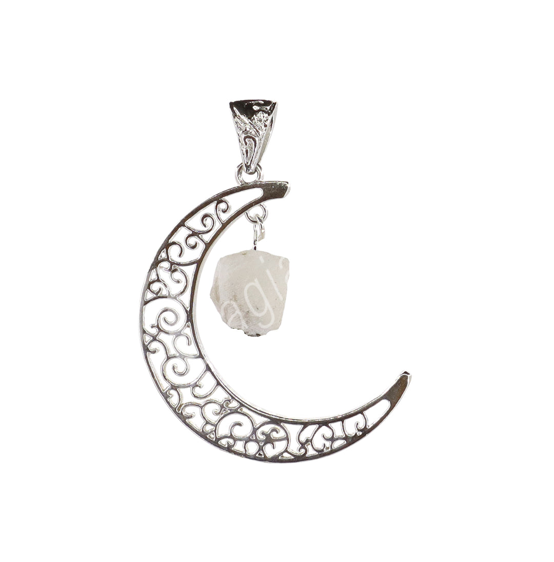 Pendant Moon with Hanging Rainbow Moonstone 2"