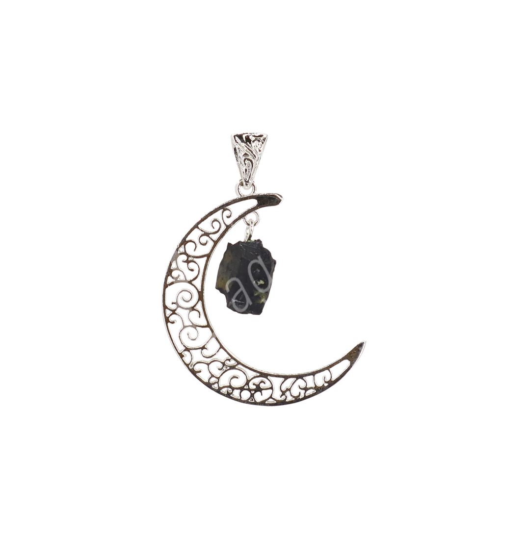 Pendant Crescent Moon w Hanging Shungite