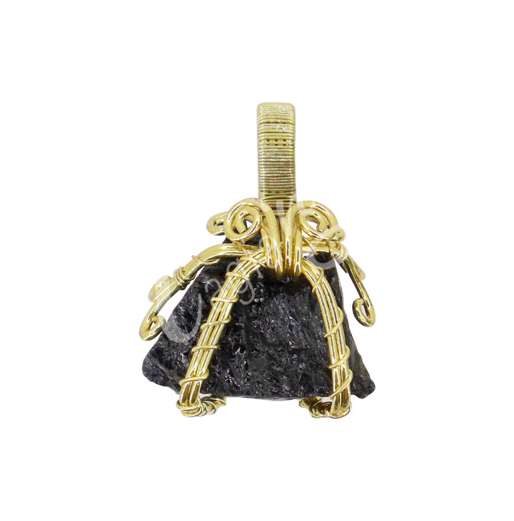 Colgante Envoltura de alambre Turmalina negra rugosa 1.75-2″