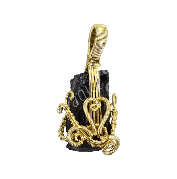 Colgante Envoltura de alambre Turmalina negra rugosa 1.75-2″