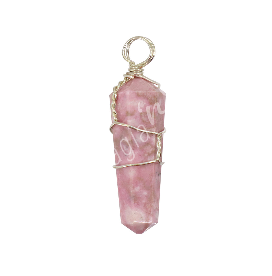 Pendant Wire Wrap Rhodonite 1.5"