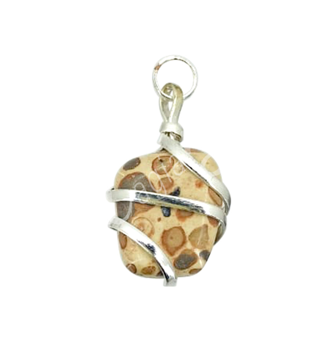 Pendant Wire Wrap Tumbled Stone Leopard Skin Jasper 0.75-1″