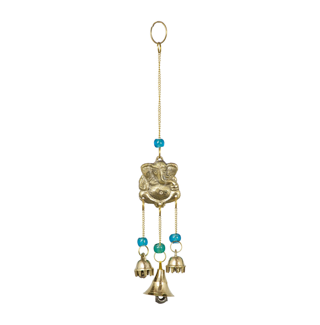 Hanging Ganesha w Blue Beads & 3 Bells