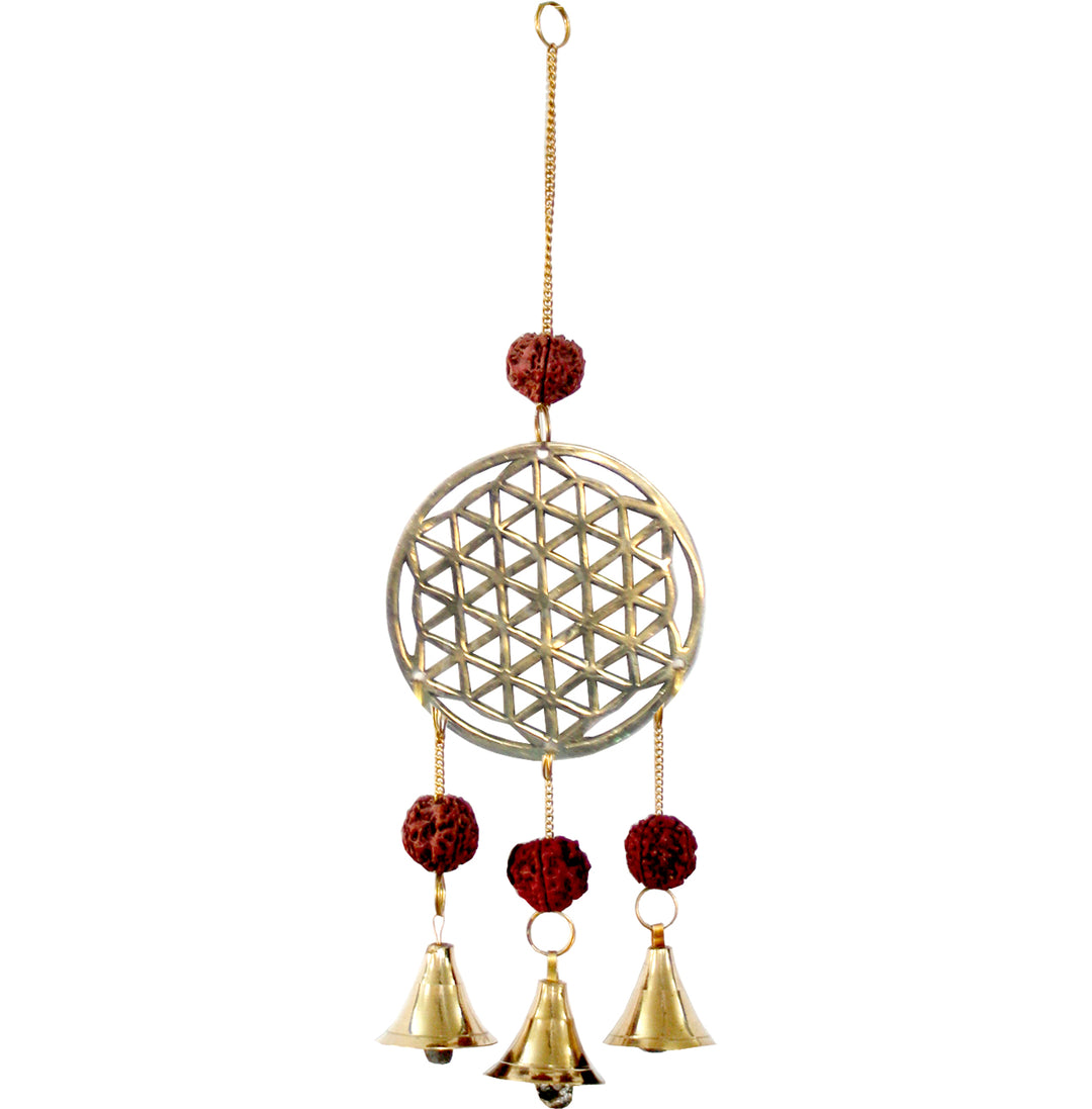 Hanging Flower of Life w Rudraksha & 3 Bells