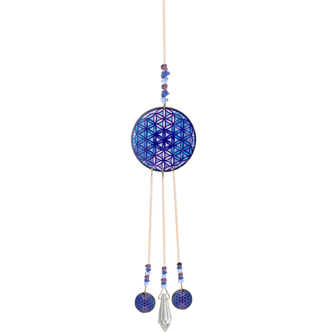 Hanging Printed Wood Flower of Life w Point & Beads