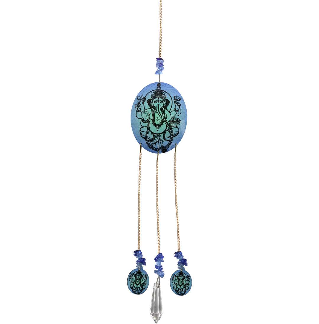 Hanging Printed Wood Ganesha w Point & Beads