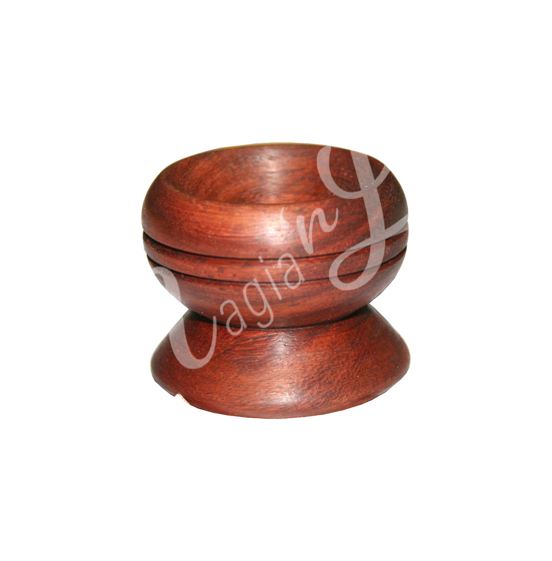 Wooden cup-shaped holder with a rounded bowl and wide base.