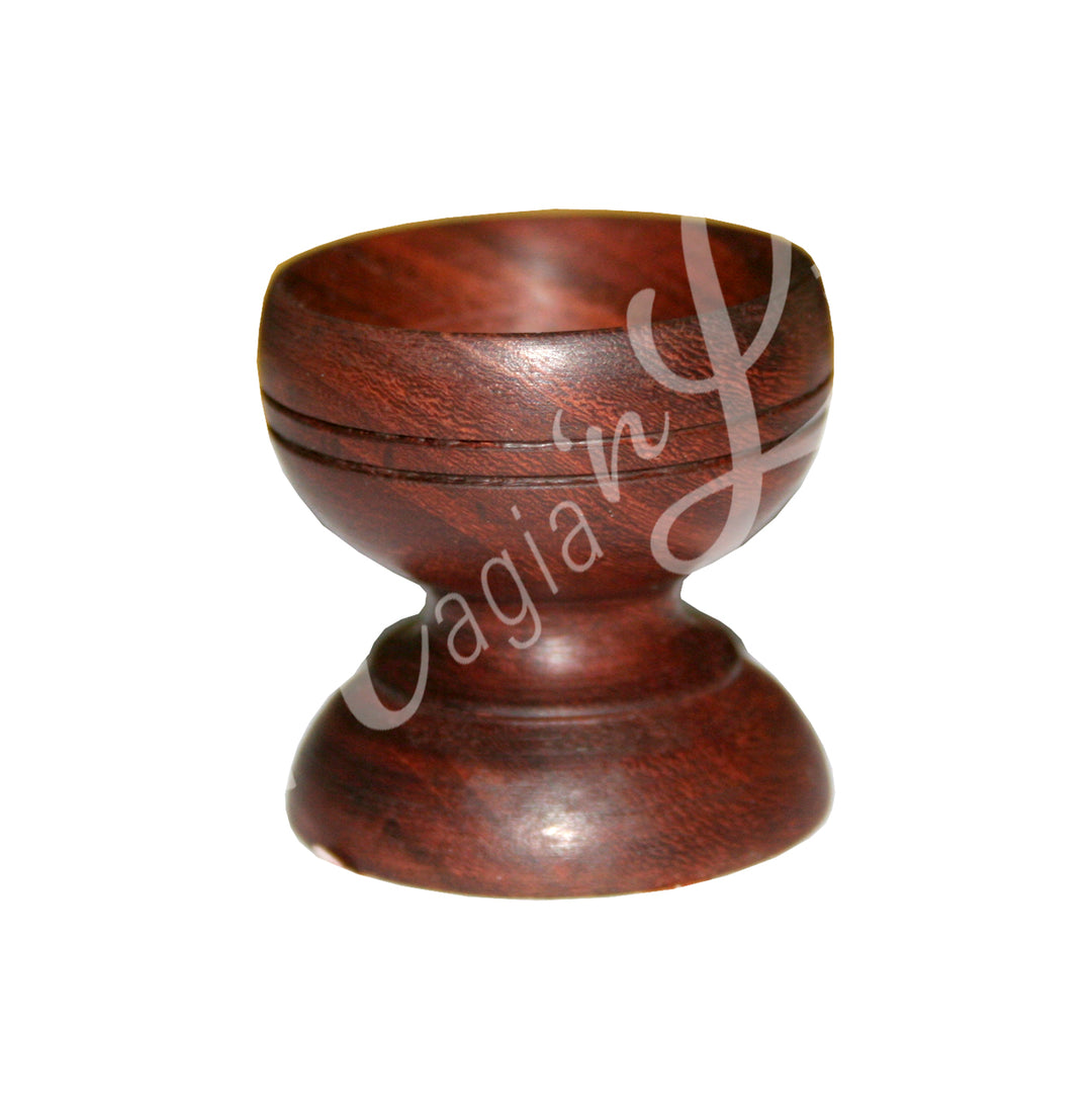 Wooden cup-shaped holder with a rounded bowl and wide base.