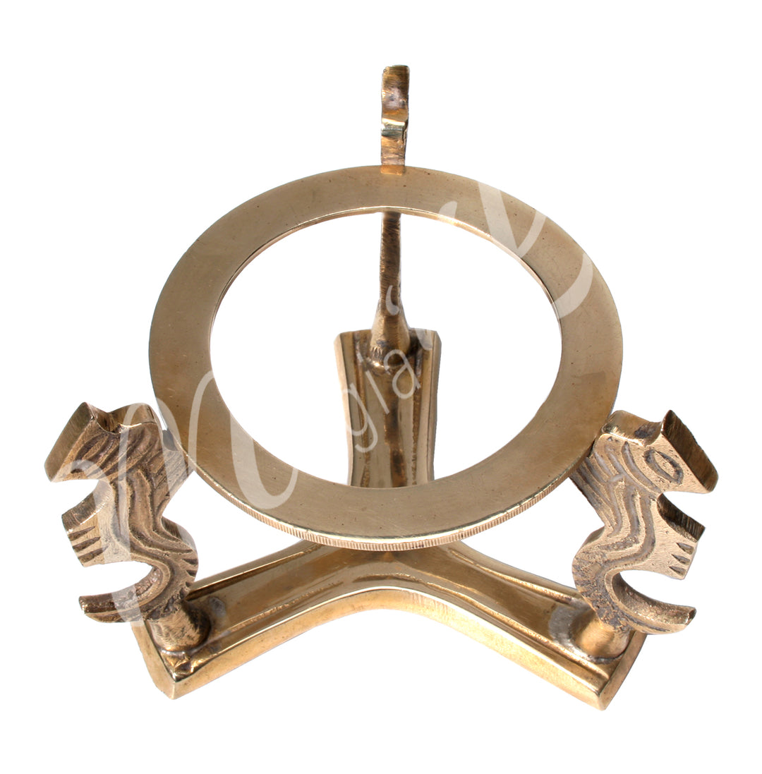 A brass stand for spheres, adorned with three dragons.
