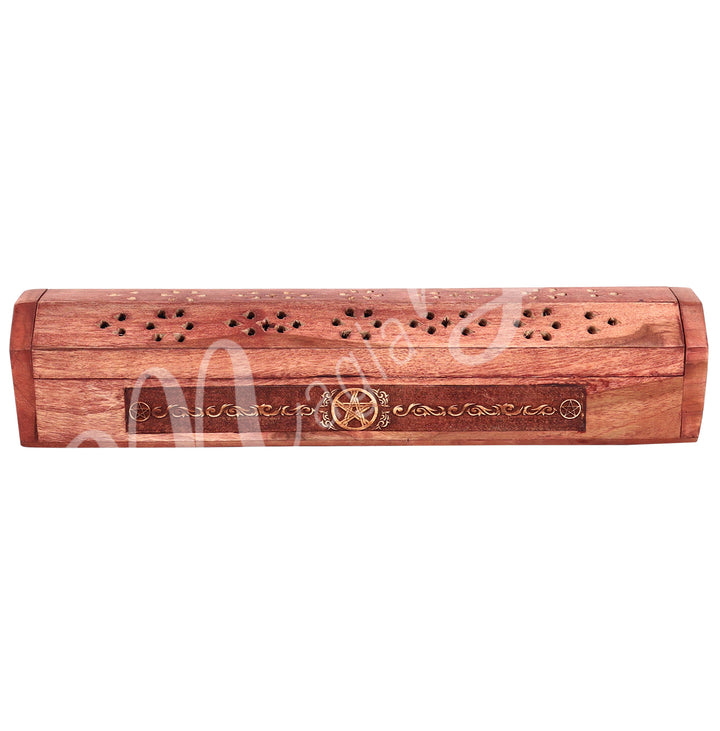 Incense Storage Box Acacia Wood Laser Pentacle