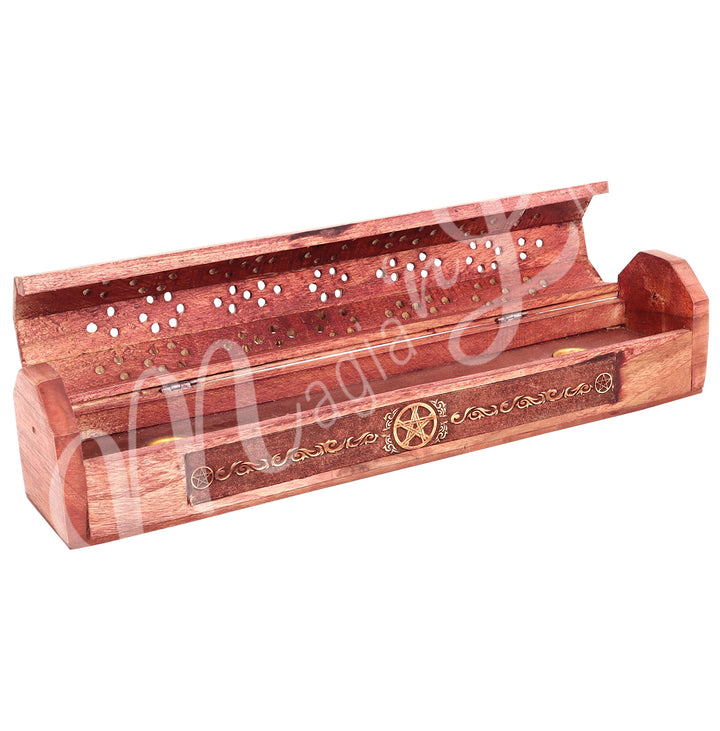 Incense Storage Box Acacia Wood Laser Pentacle