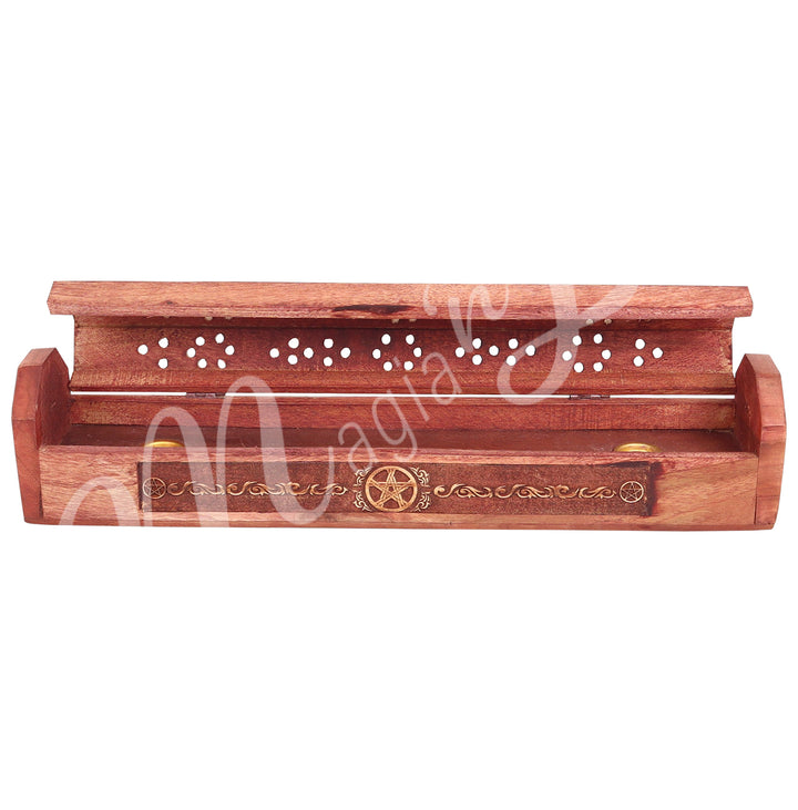Incense Storage Box Acacia Wood Laser Pentacle