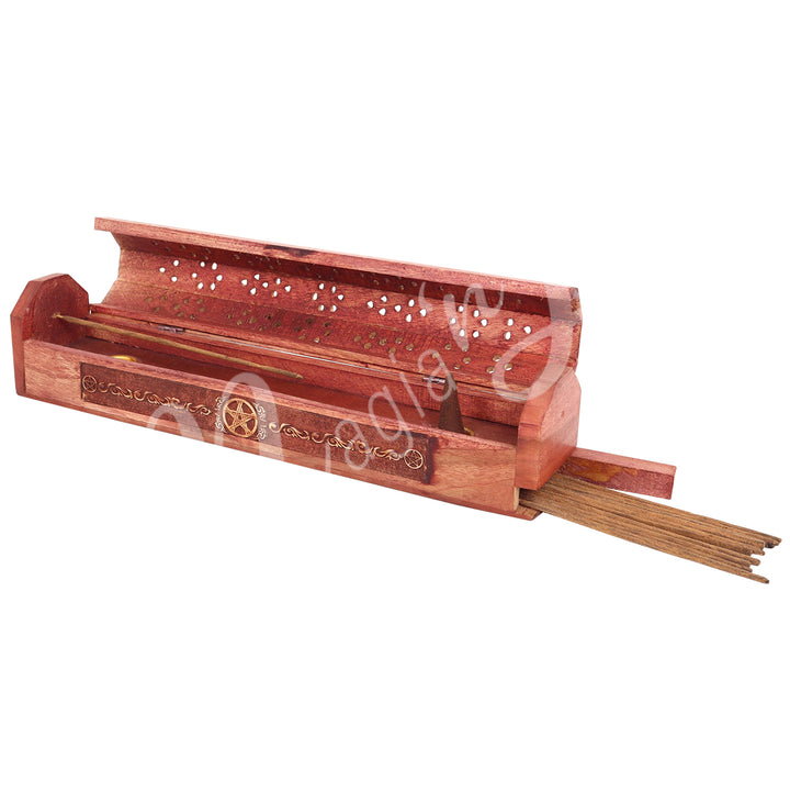 Incense Storage Box Acacia Wood Laser Pentacle
