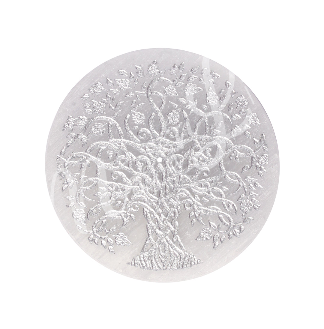 Incense Holder Selenite Round Tree of Life