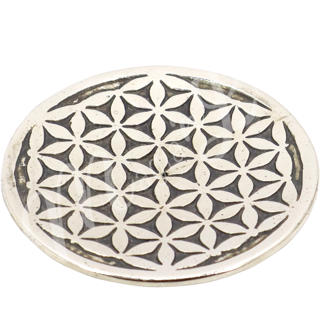 Incense Holder White Metal Flower of Life