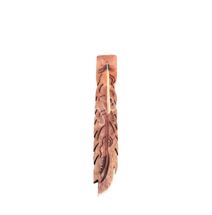 Incense Holder Mango Wood Feather Engraved
