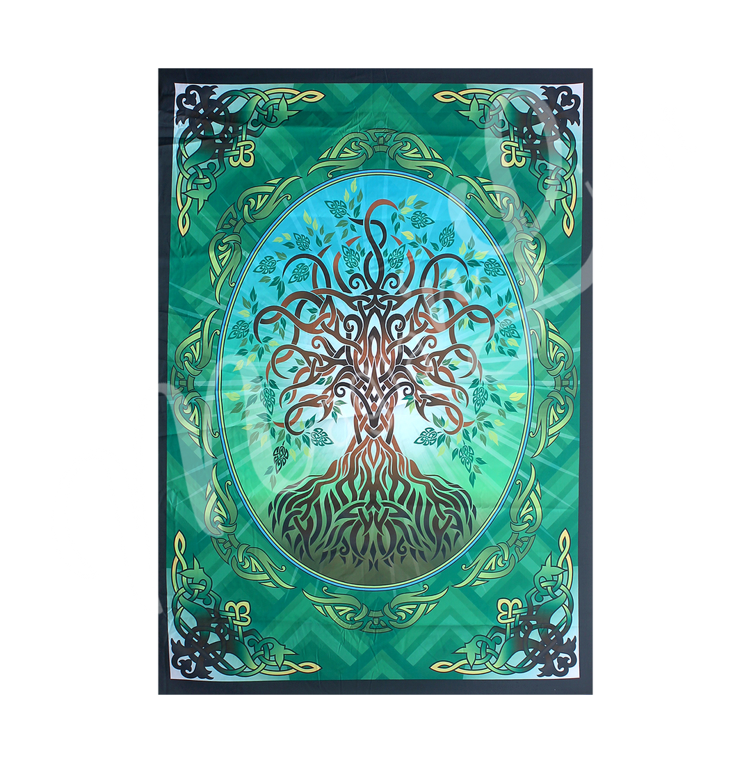 A Taspestry featuring a Tree of Life surrounded of Celtic Knot.