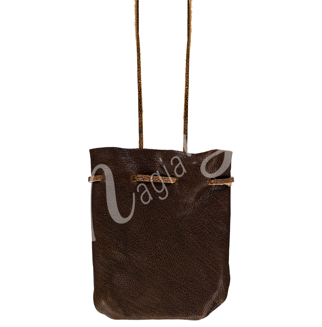 POUCH LEATHER SOFT BROWN WITH STRAP 2.75 X 3.5″